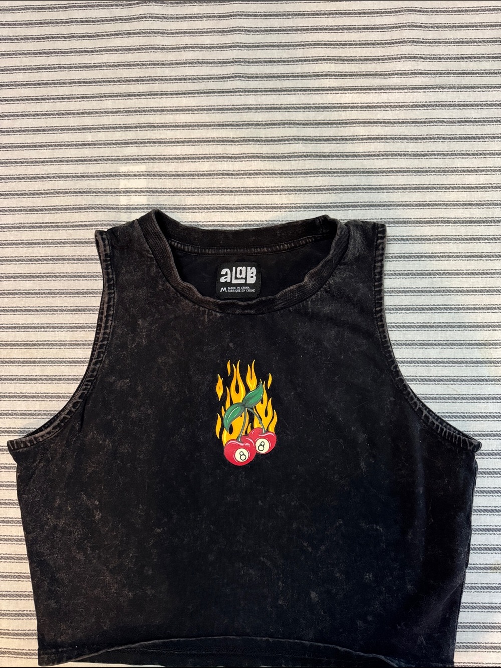 Black Cropped Tank with Flaming 8-Ball Patch